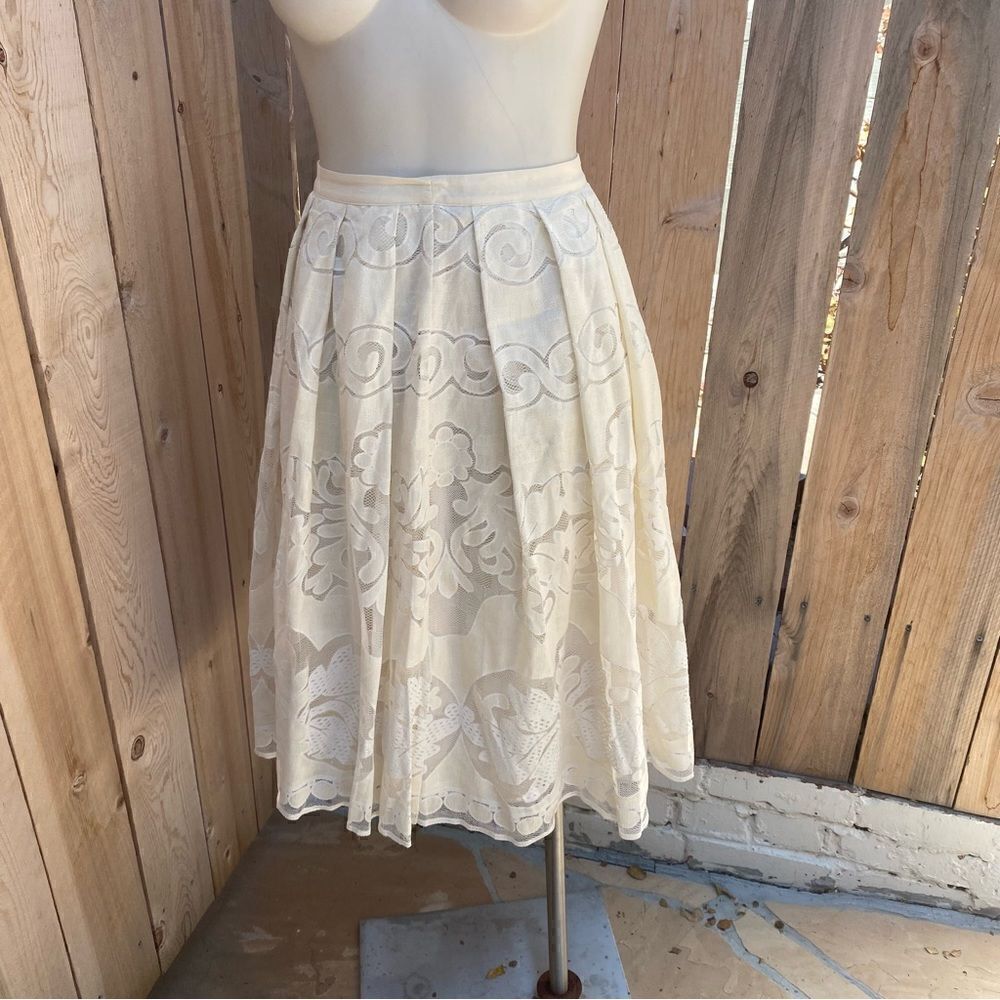 Anthropologie Champagne &Strawberry Womens Ivory Lace Midi Skirt Sz S